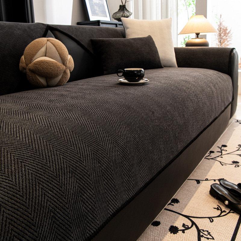 Chenille Sofa Cover Green Solid Color New All-Season Premium Minimalist Non-Slip Fixed Cushion Specialized Leather Sofa Cover