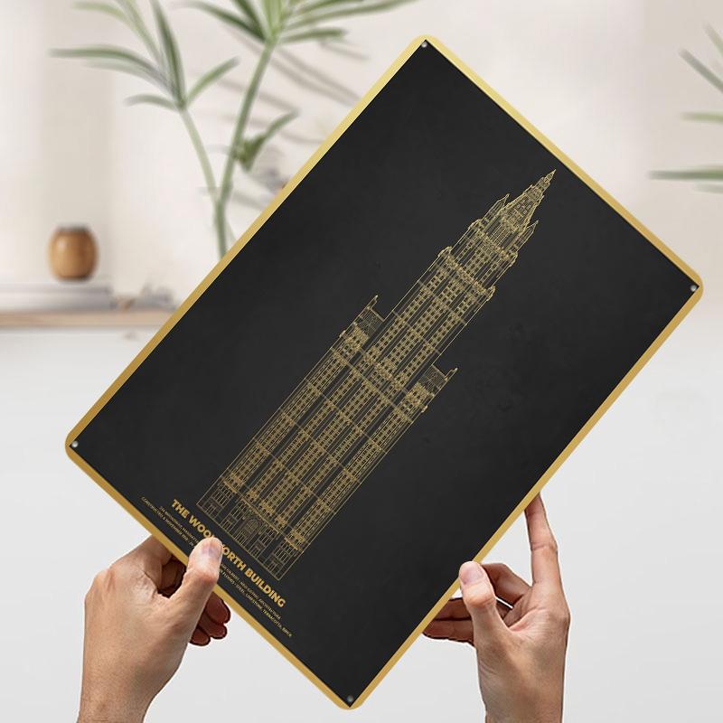 

The Woolworth Building Tin Plaque Poster Customized Wall Art Retro Vintage Metal Signs for Man Cave Desk Decor Room Decorations 7.9x11.8In(20x30cm)