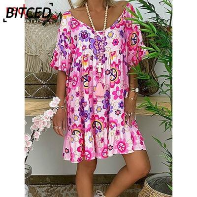Moda Yaz Bahar Kısa Kollu O Yaka Günlük Elbiseler