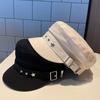 Women Extended Brim Beret Hat Flat Dome Star Decor Adjustable Newsboy Hat Outdoor Solid Color Painter Hat Streetwear