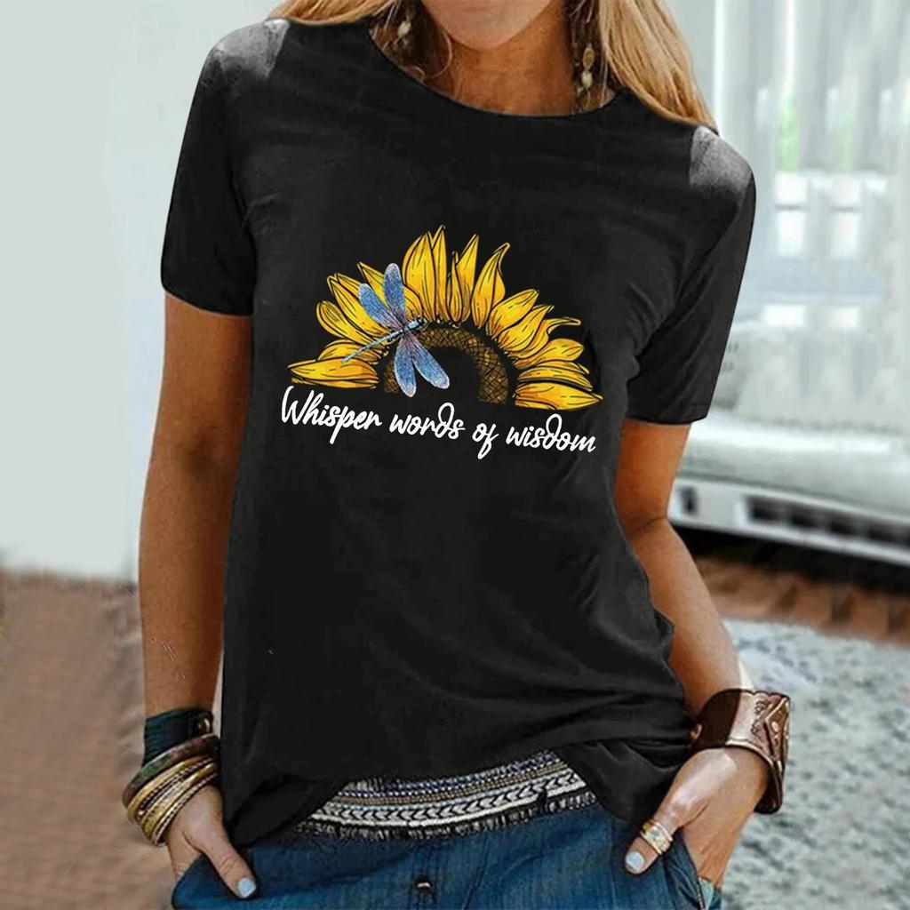 Women Casual Letter Printing Short Sleeves  Loose T-Shirt Blouse Tops