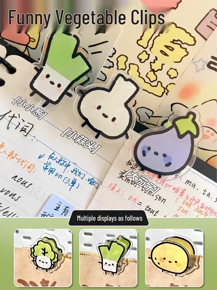 Adorable Cartoon Vegetable Memo Clips - Double-Sided PP Clips for Notes and Papers