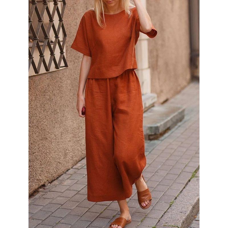 Summer New Ankle-Length Pants Casual Loose round Neck Short-Sleeved