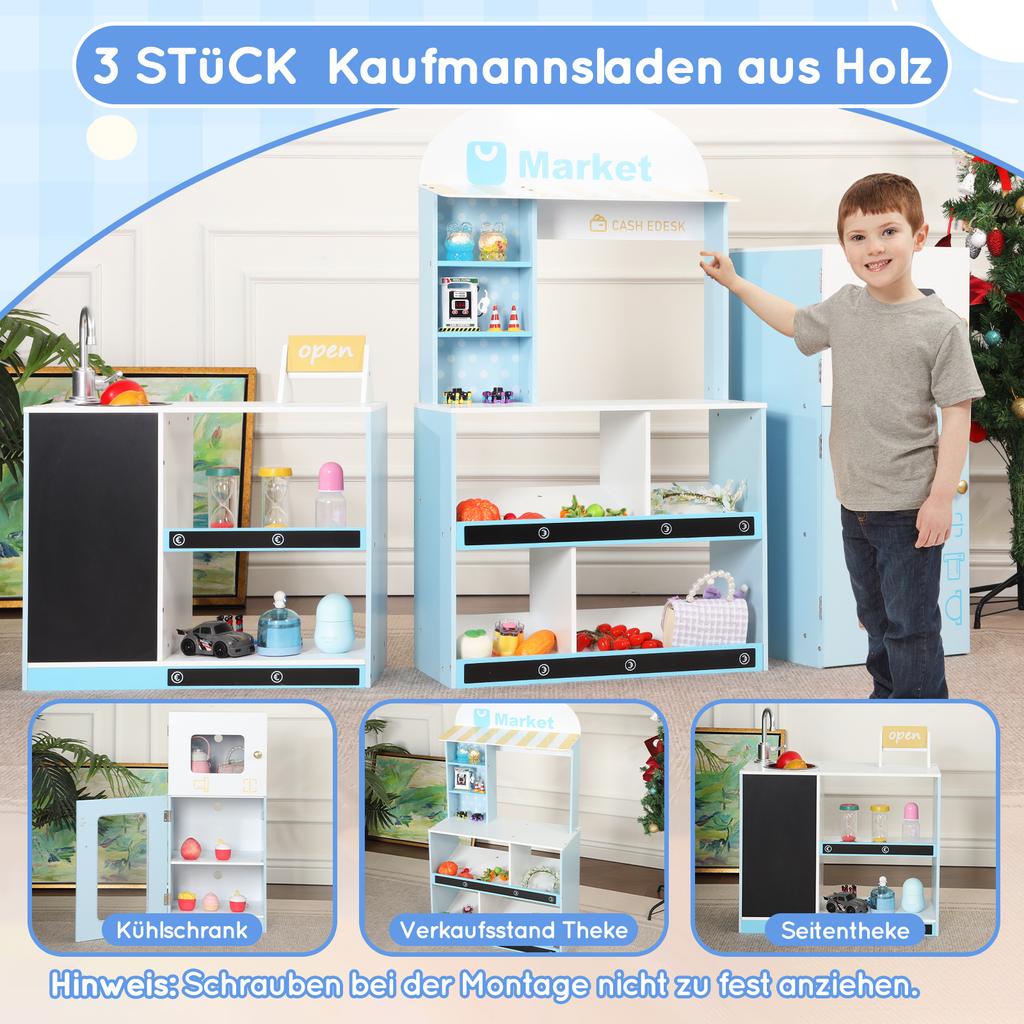 Loja de Brinquedo para Crianças, Brinquedo Educativo para Crianças a partir de 3 Anos, Madeira + Plástico, Azul, 30x155x