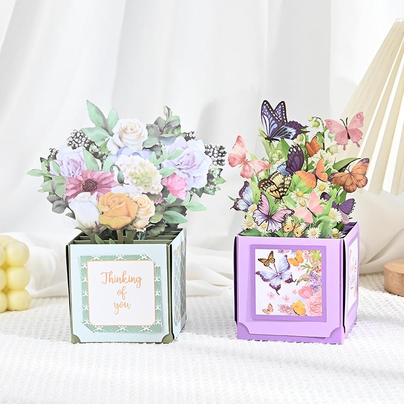 1pc 3D Pop-Up Birthday Greeting Card Family Friends Birthday Cards Floral and Butterfly Design for Any Recipient Party Supplies