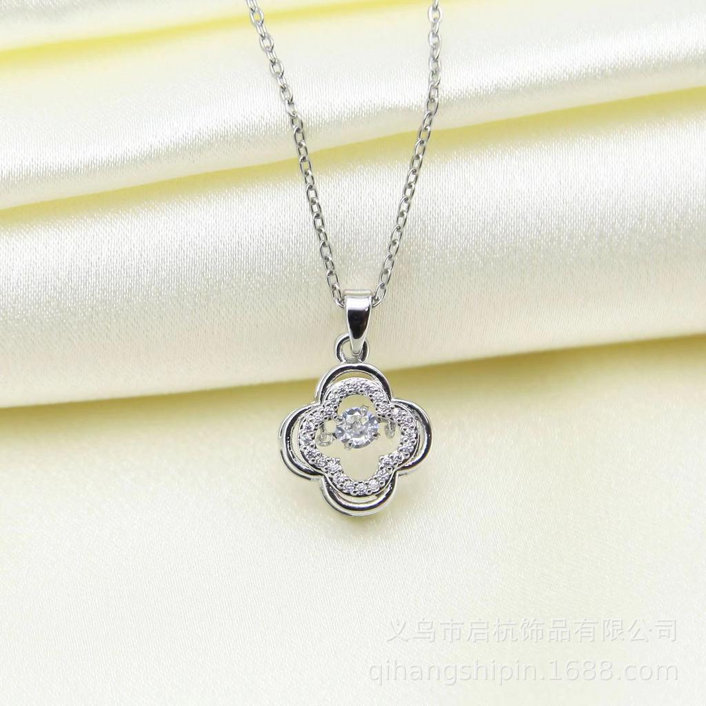 Smart Four-Leaf Clover Necklace Women'S Simple And Versatile Temperament Micro-Inlaid Pendant Accessories