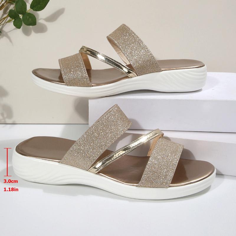 Fashion Causal Summer Women Wedge Sandals Open Toe Flip Flops Custom Glitter Ladies Casual Shoes Outdoor Beach Slippers Ladies Sandals