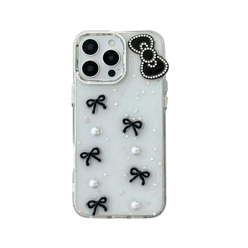 Pearl Bow Phone Case for IPhone17pro Glitter Powder for Apple 16 Transparent Women's Creative 15 Exquisite