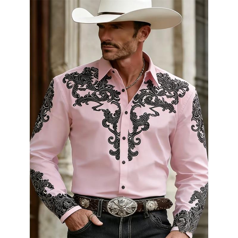 Camicia da uomo stile Western Cowboy, Stampa Fashion, Manica Lunga, Collo a revers Retro, Vestibilità Slim, Camicia Casual da Esterno, Taglie XS-6XL, 21 Colori