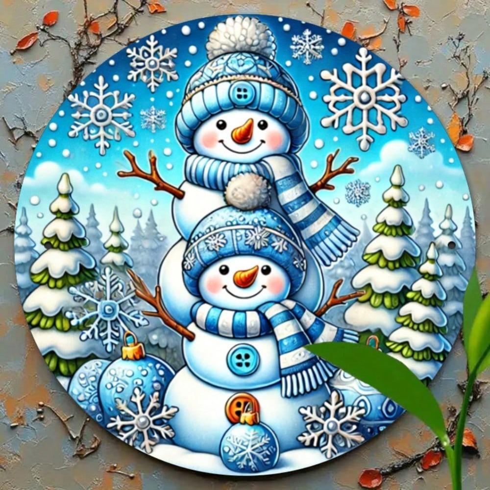 Iron Wall Art Festive Snowman Round Sign Christmas Decor Home Office Gift Holiday Living Room