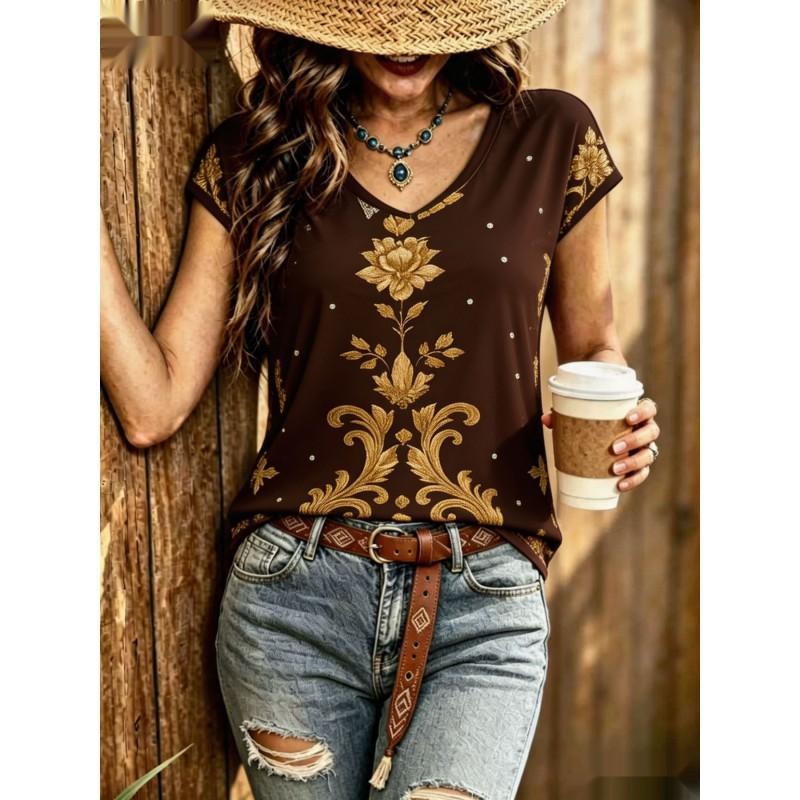 Womens V-Neck Short Sleeve Loose T-Shirt With Colorful Polka Dot Print Casual Oversized Top Daily Wear