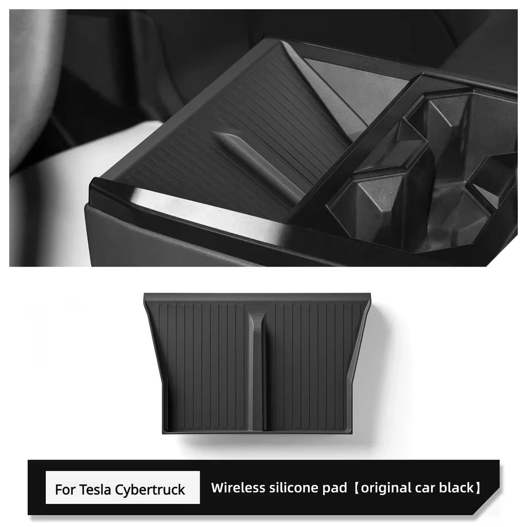 For Tesla Cybertruck 2025 Car Storage Box Kit Center Console Cup Holder Wireless Charging Mat Organizer Tray Accessories 4Pcs