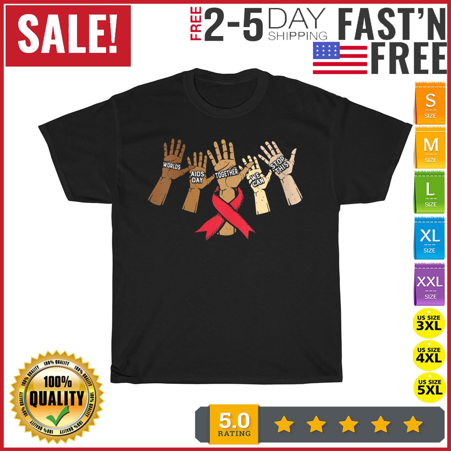 Red Ribbon World Aids Day Hands Support Hiv Awareness Month T Shirt Mens Womens Tees Top Men Women 3XL