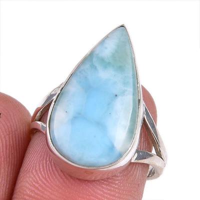 Natural Republic Larimar Gemstone 925 Solid Sterling Silver Gift Ring S.7 J7p51