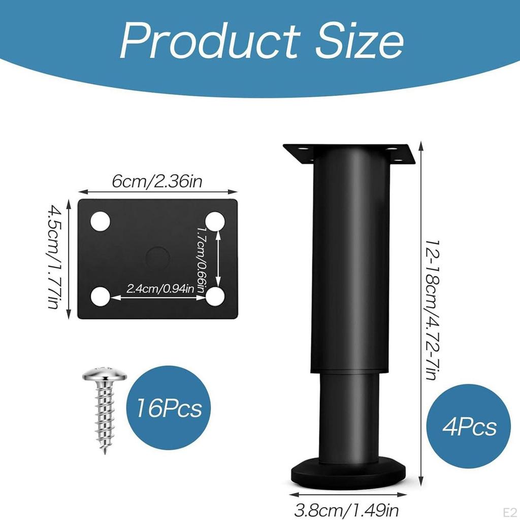 4 Pieces Adjustable Height Furniture Legs,Bed Support Leg,Sturdy,Versatile,Metal Heavy Duty