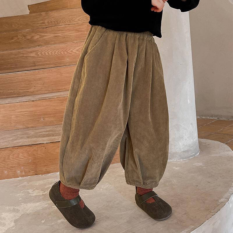 Boys Solid Fleece Lined Corduroy Harem Long Casual Pants 90cm коричневый