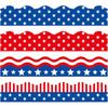 Waline 69Ft 4th of July Bulletin Board Trim Border Stickers 4 Design Self-Adhesive N Flag Border Decals for Independence Day Classroom Decoration