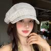 Retro Striped Pleated Cloud Octagonal Hat Children Spring And Autumn Casual Literary Beret Showing Small Face