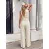 Women Summer Striped Hollow Out Vest And Long Pants Two Piece Casual Set