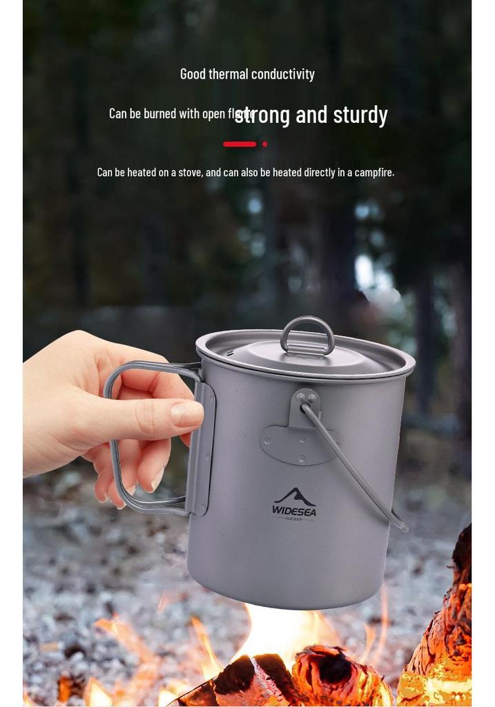 Widesea 750ML Pure Titanium Camping Pot - Lightweight Portable Cookware for Hiking and Mountaineering