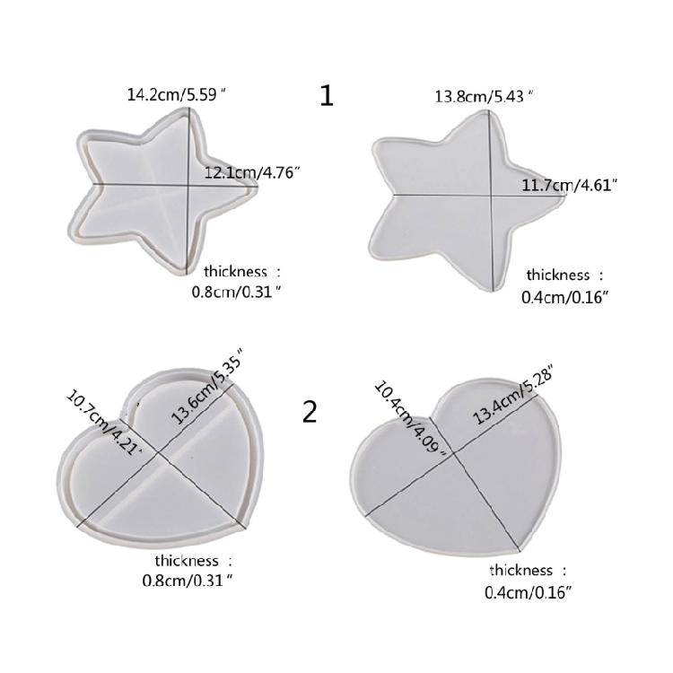Heart Round-Star Silicone Resin Mold Coaster Shaker Epoxy Molds Quicksand