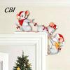 Waterproof Christmas Room Accents Cartoon Three Mice Wooden Door Frame Decor, Santa Mouse Easy Assembly Sign Corner Ornament, Xmas Party Home Holiday
