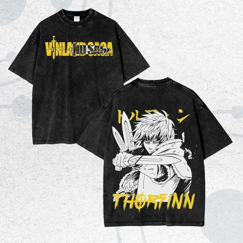 Japanese Hot Anime Washed Tshirt Vinland Saga Retro Fashion Personality Clothes Year Round Clothing Oversized Unisex Streetwear Summer Casual Tee Tops