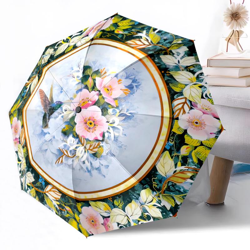 Hummingbird And Flowers Automatic Umbrella Compact & Durable 8-Rib Design Weight Durable Everyday Carry Umbrella Fashion Lovers