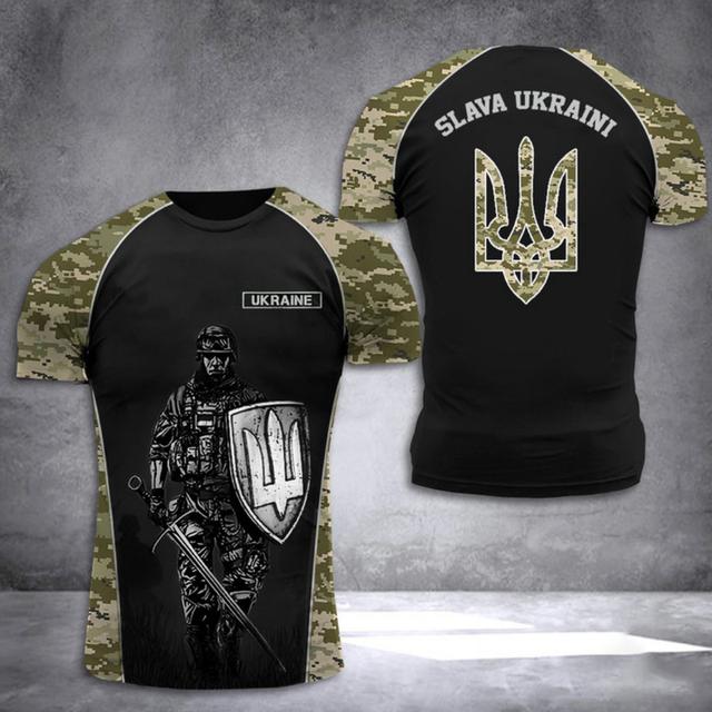 UKRAINE Men's T-Shirt Summer Short Sleeve Ukraine National Emblem Flag 3D Print Fashion Round Neck Pullover Shirt Men's Clothing
