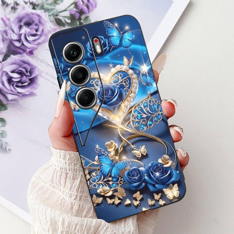 For Tecno Camon 40 Pro 4G Camon40 Elegant Floral Cat Phone Case For Camon 40 40Pro 4G CM6 CM5 Black Silicone Soft Cases Bumpers