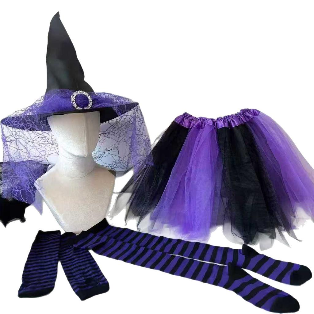 Halloween Party Festive Witch Hat Striped Stockings Trouser Set Hat Set