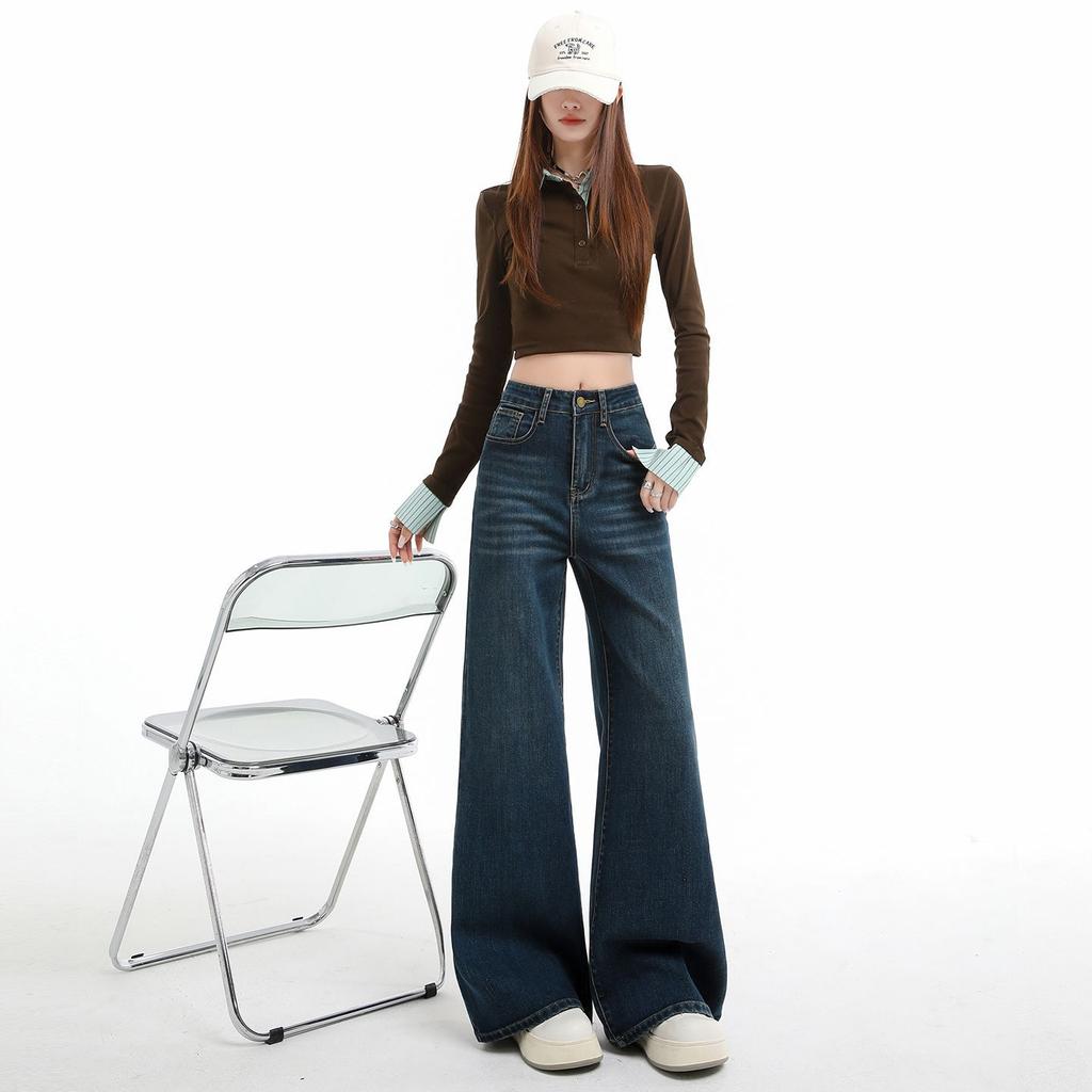 Spring Summer High Waist Slim Non Cling Micro Flare Floor Drape Stretch Casual Denim Pants Ladies Casual Pants Oversize Denim Trousers
