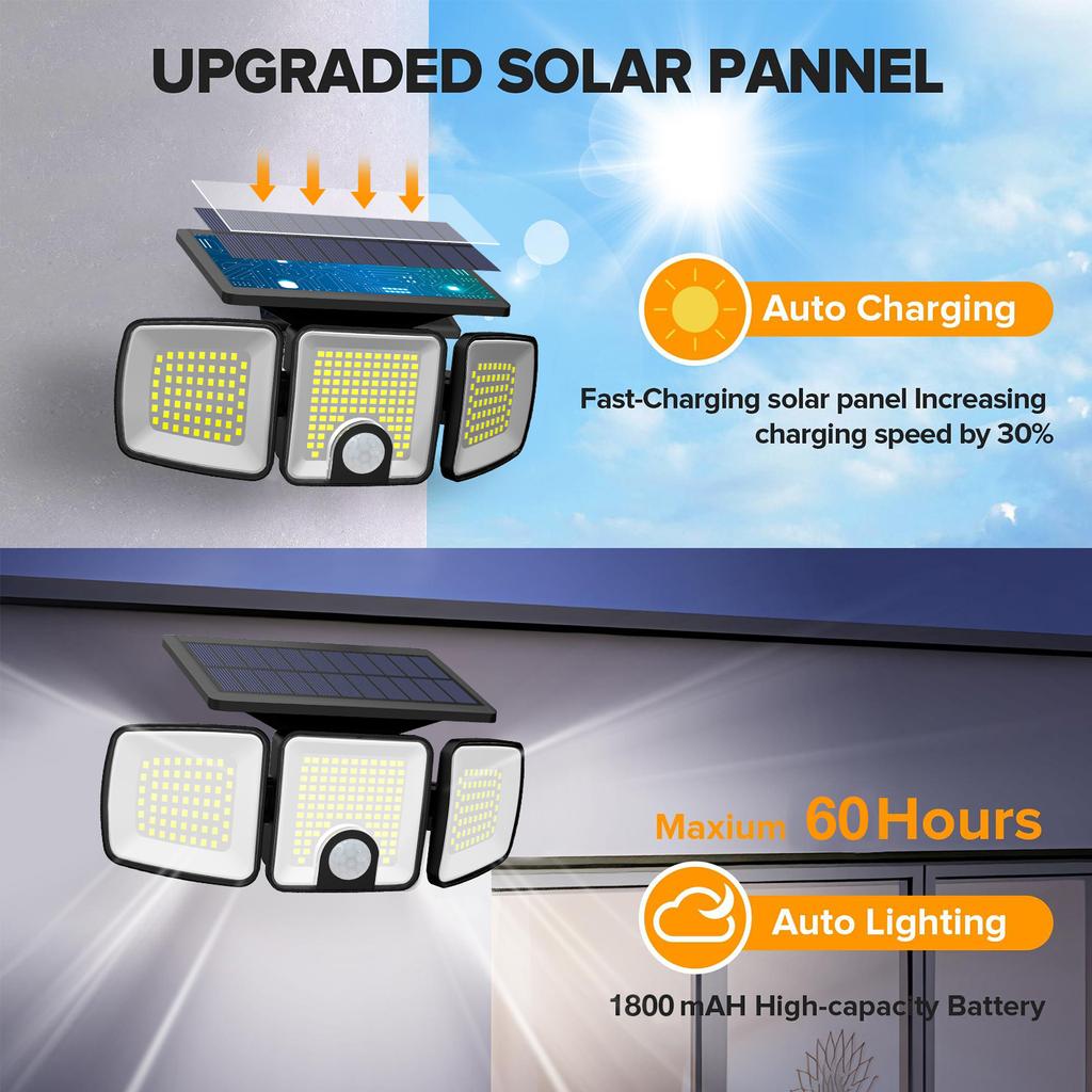 Flood Lights Outdoor Solar Lights with Motion Sensor 223 LED Security Light Waterproof LED Floodlight for Yard Garage Garden