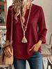 Women's V Neck 3/4 Flare Sleeve Hollow Eyelet Embroidery Blouse Loose Boho Lace Cutwork Top