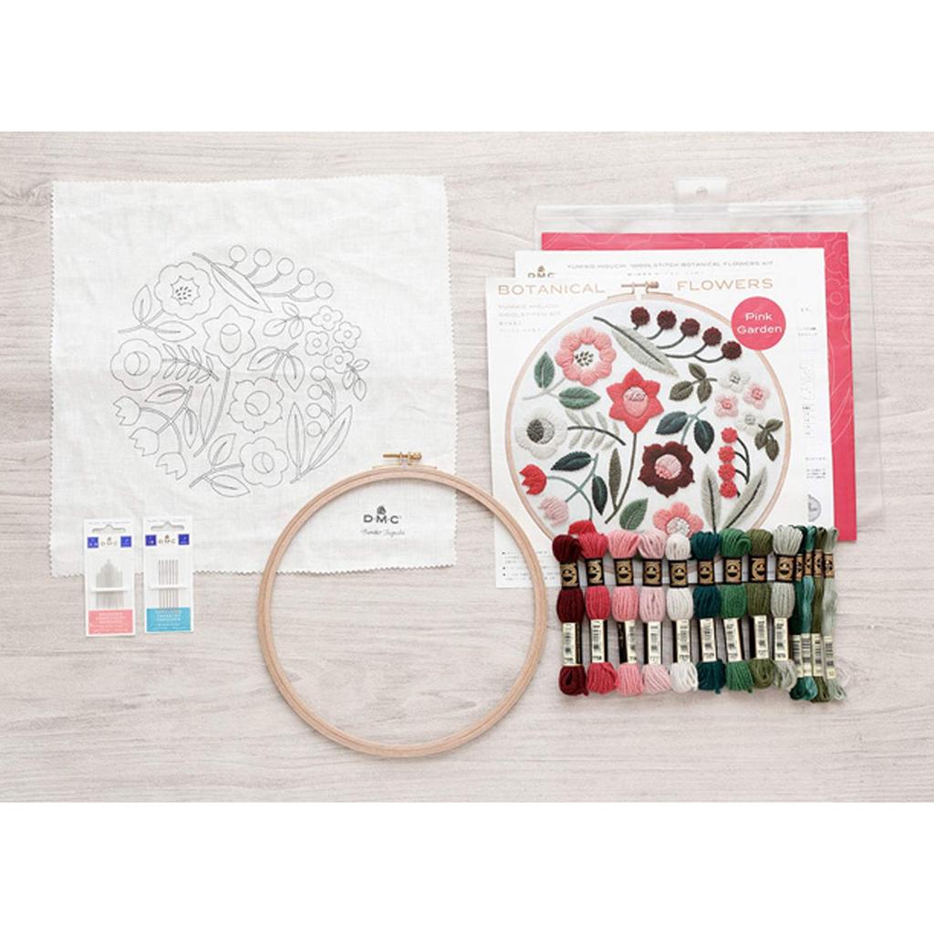 DMC Yumiko Higuchi Stickset, 3 Wollstiche, Botanisches Blumen-Set, Pink Garden, Durchmesser 25 cm, Vol.. DMC-JPT37