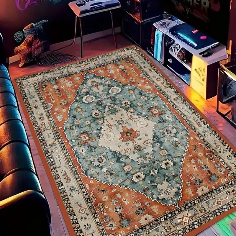 Traditional Persian Flower Area Rug Non-Slip Floor Mat for Living Room Bedroom Vintage Oriental Home Decor