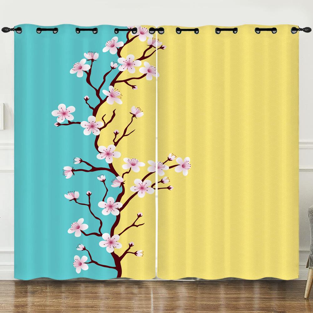 Curtains Sunflower Flower Blackout Curtain Living Room Bedroom Digital Printing Curtain No Punching