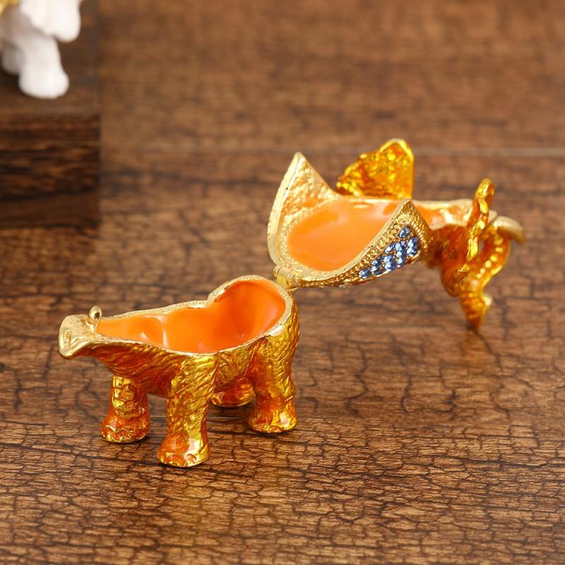 Elegant Elephant Jewelry Box With Rhinestone Decor Zinc Alloy Storage Organizer Rings Earrings In Gold White Orange