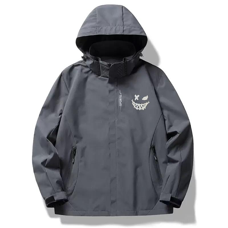 Men's Multifunctional Hooded Outdoor Jacket (Fall/Winter) – Windproof, Suitable for Hiking and Mountaineering, Minimalist Print Design