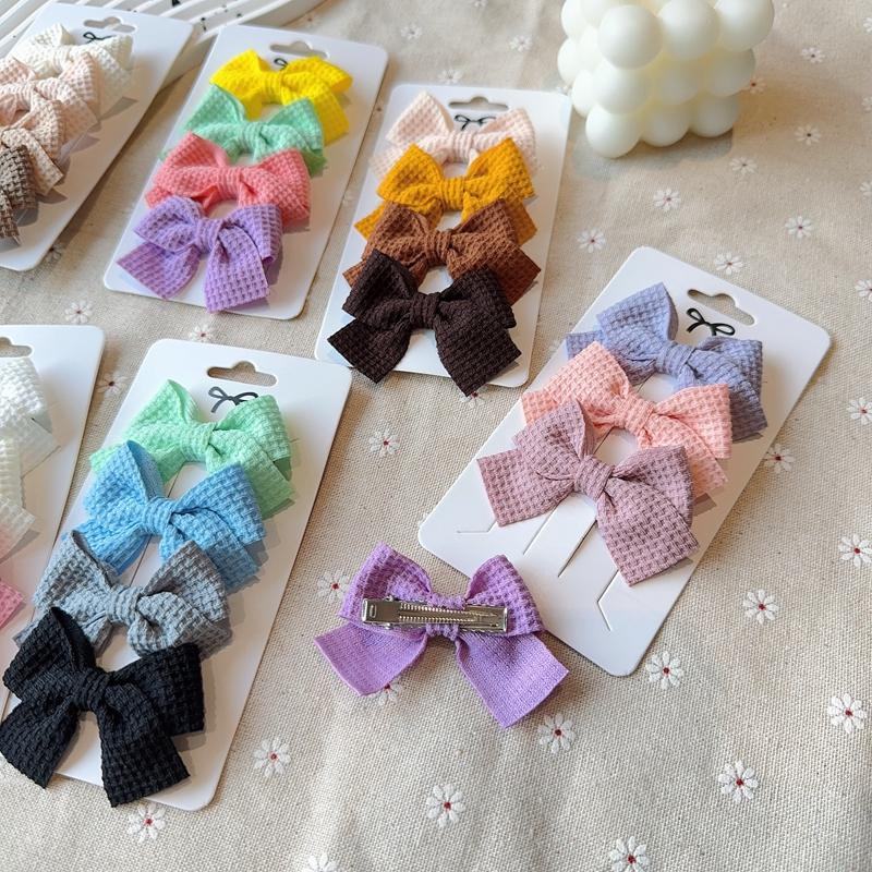 4PCS Soft Cotton Bow Hairpin Girl Sweet Plaid Design Hairpin Color Block Delicate Hairgripe Barrettes Kawaii Child Accessories