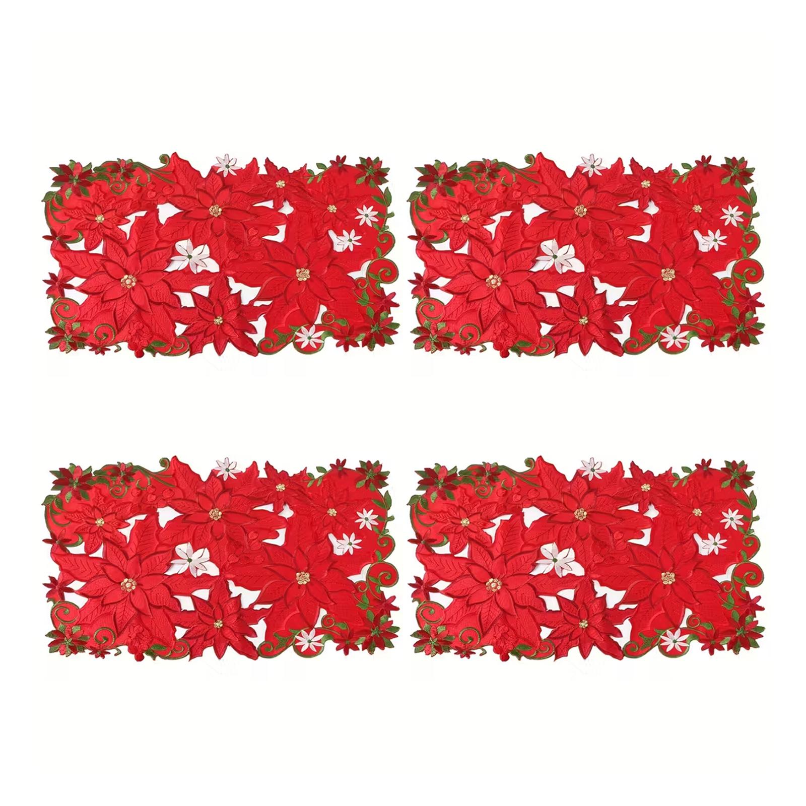 

4 шт. Рождественские вышитые цветочные прямоугольные салфетки 11,02x16,93 дюйма Подставки под тарелки Пуансеттия Салфетка для праздничного декора стола 11.02x16.93x0.39in красный