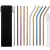 Reusable Rainbow Color Metal Straws Set Cleaner Brush 304 Stainless Steel Drinking Straw Milk Drinkware Bar Party Accessory