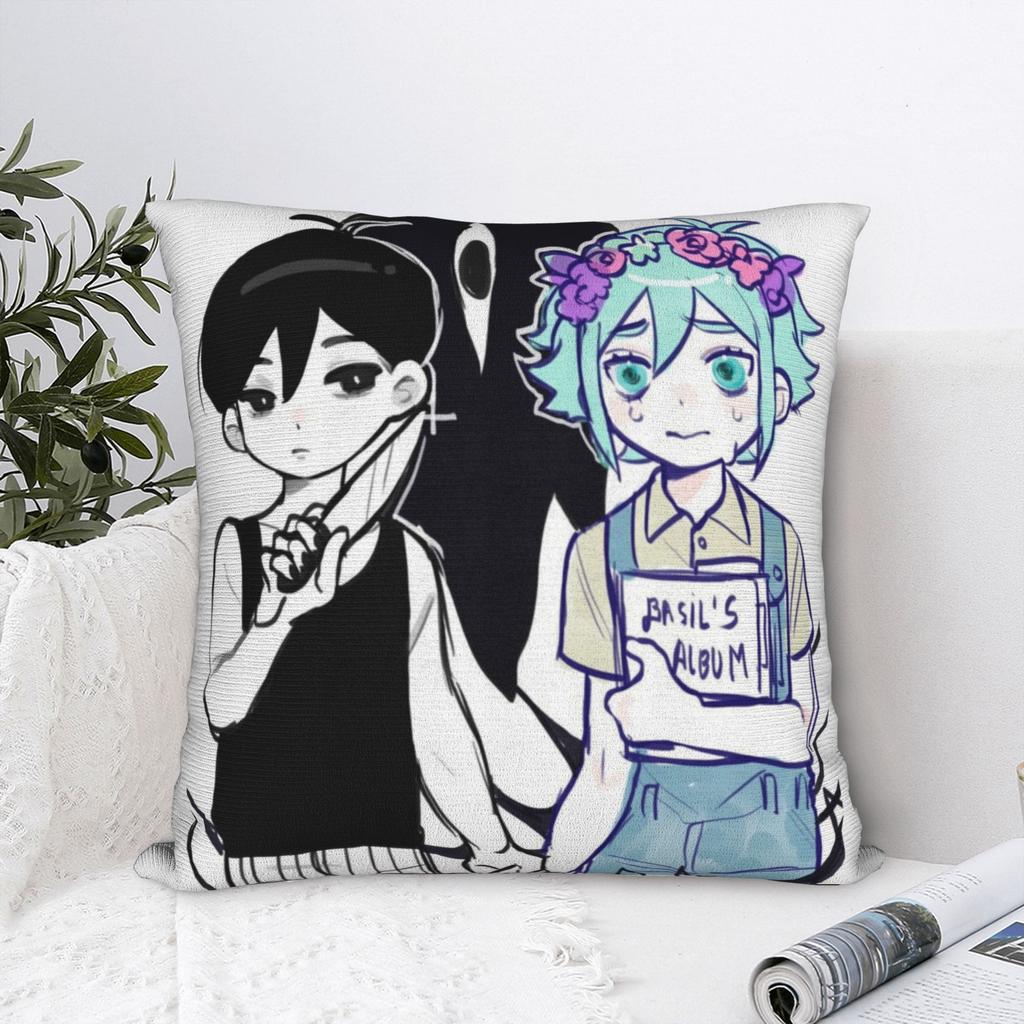 Omori Anime Game Square Pillow Case Basil Aubrey Cushion Covers Awesome Zipper Decorative Pillowcase for Living Room 4545cm