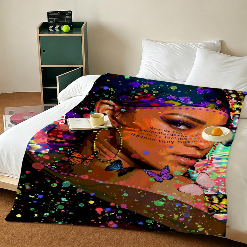 Music R-Rihanna Throw Blankets Soft Warm Flannel Blanket Bedding for Bed Living Room Home Sofa