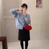 Spring new love buckle design sense knitted cardigan loose soft waxy temperament sweater jacket women