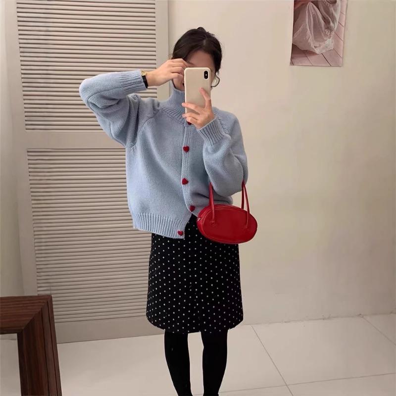 Spring new love buckle design sense knitted cardigan loose soft waxy temperament sweater jacket women