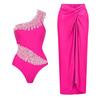 1011 European and American swimwear new fresh green beads embroidered solid color one-piece swimsuit women's explosion 11011