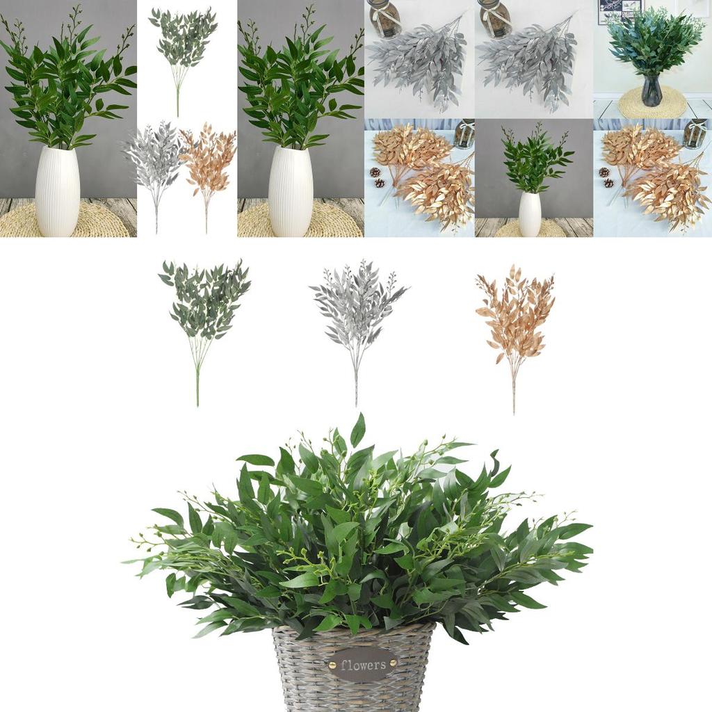 Elegant Gold Silver Green 55cm Fake Willow Leaf Eucalyptus For Home Decoration