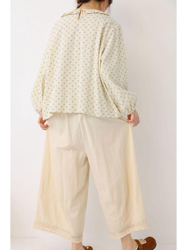 Spring/Summer 2026 Mori Girl Floral Batwing Lace Doll Shirt for Women