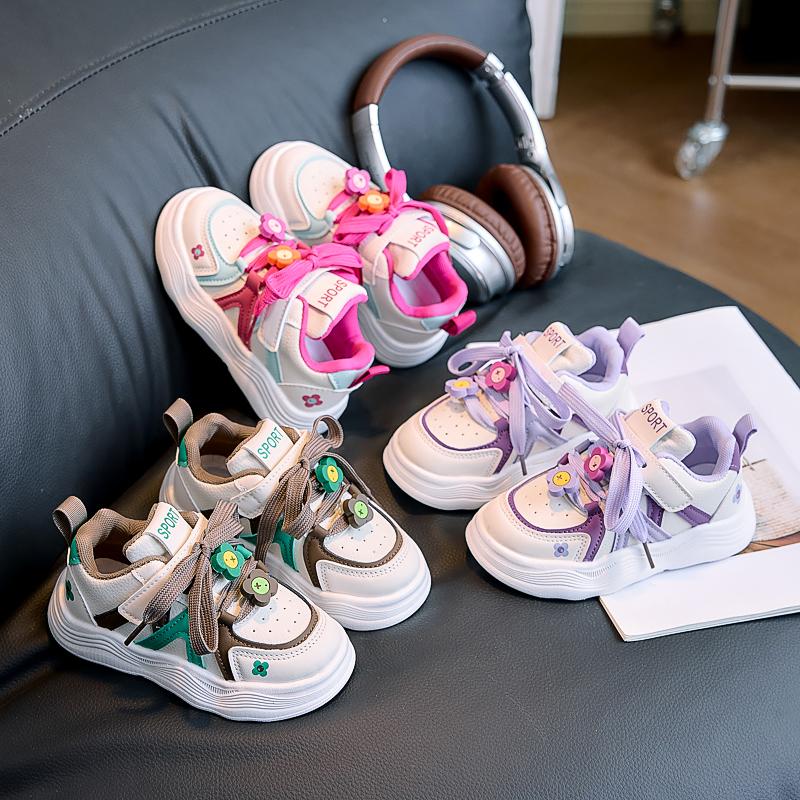 Boys Girls Skate Shoes Non-slip Soft Comfortable Kids Sports Shoes Flowers Cute 2025 Brand New Children Casual Shoes Hook&loop